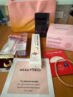 ipsy Pink to Yellow Ombre Makeup Bag with Assorted Beauty Products-10 Pieces